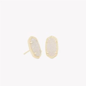 Ellie Gold Stud Earrings in Iridescent Drusy